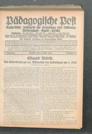 Eduard Mörike : ein Gedenkblatt zur 50. Wiederkehr des Todestages am 4. Juni