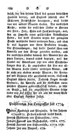 Präsidenten des Congesses seit 1774