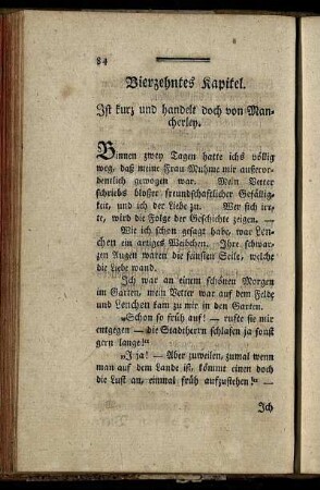 Vierzehntes Kapitel. Ist kurz und handelt doch von Mancherley.