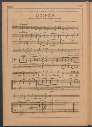 Licencia : Lo que canta el pueblo. - Antigua canción del soldado italiano