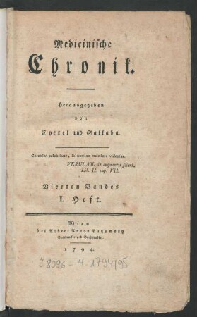 Vierten Bandes I. Heft