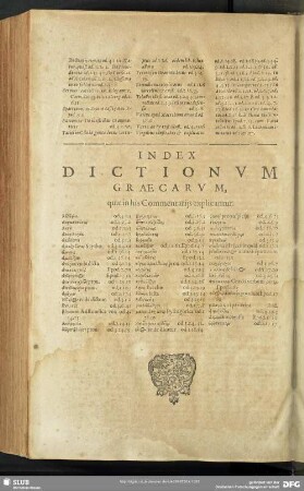 Index Dictionum Graecarum, quae in his Commentariis explicantur
