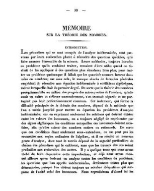 Mémoire Sur La Théorie des Nombres.