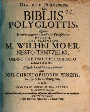 Diatribe Philologica De Bibliis Polyglottis