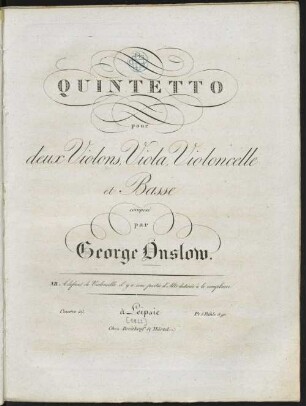 Quintetto : pour 2 violons, viola, violoncelle et basse ; oeuv. 17 (18, 19), [3]. oeuv. 19. Vl 1 (7 S.) Vl 2 Va Vc Kb (5) Va/Vc (4). - Pl.-Nr. 3560