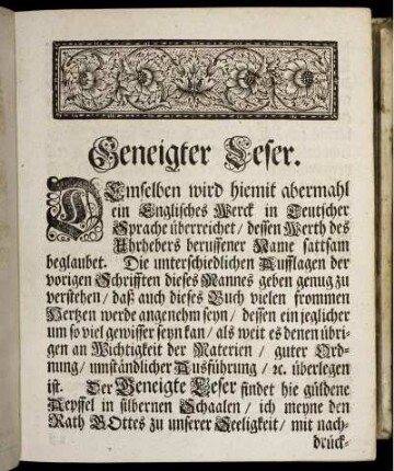 Geneigter Leser. - Vorrede An den Leser.