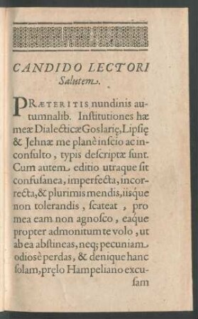 Candido Lectori Salutem.