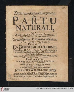 Dissertatio Medica Inauguralis, De Partu Naturali