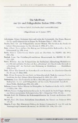 Das Schrifttum zur Ur- und Frühgeschichte Badens 1950 - 1956