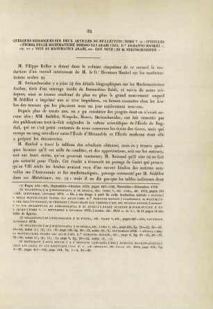 Quelques remarques sur deux articles du Bullettino (tome V, 1) intitulés "Storia delle matematiche presso gli Arabi del Dr. Ermanno Hankel" etc. et "Vite di matematici ...