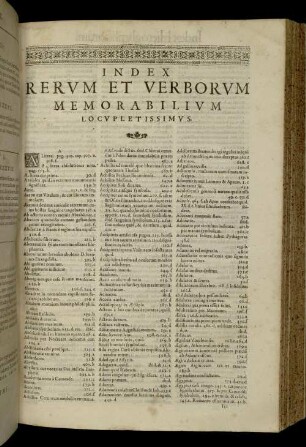 Index Rerum Et Verborum Memorabilium Locupletissimus.