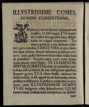 Illustrissime Comes, Domine Clementissime, ...