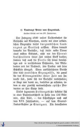 3. Landvogt Peter von Hagenbach. Episches Gedicht aus dem Ende des XV. Jahrhunderts.