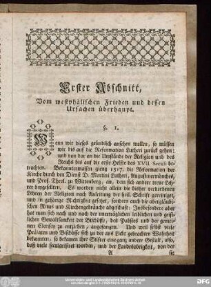 Erster Abschnitt, Vom westphälischen Frieden und dessen ursachen überhaupt.