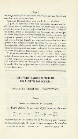 Certificats d'Études Supérieures des Facultés des Sciences.