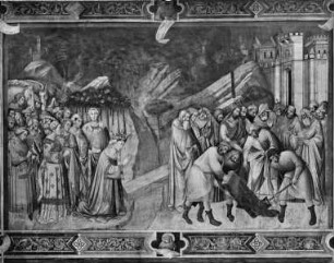 Kapellenausmalung — Szenen der Kreuzlegende — Verehrung des Holzes durch die Königin von Saba