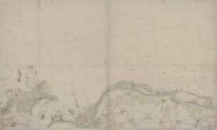 Umgebungskarte von Dresden, 1:24 000, Handzeichnung, um 1780 : [Plan des Elbufers in Dresden von Pieschen bis Pillnitz]. - [Ca. 1:24 000] - [S.l.] , [um 1780]. - 1 Kt. : kolor. Handzeichng. ; 75 x 46 cm