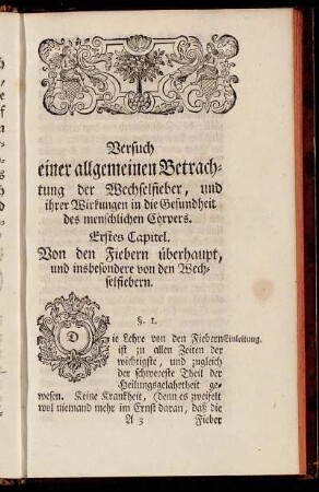 Erstes Capitel. Von den Fiebern überhaupt, und insbesondere von den Wechselfiebern.