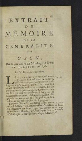 Extrait du Memoire de la Generalité de Caen