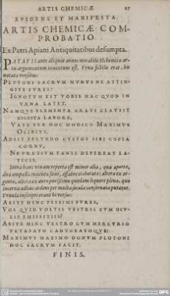 ARTIS CHEMICAE COMPROBATIO