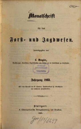 Monatschrift für das Forst- und Jagdwesen. 1863, 1863