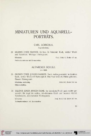 Miniaturen und Aquarell-Porträts (Nr. 29-117)