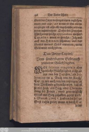 Das Ander Capitel/ Vom sonderbaren Gebrauch zeitlicher Glückseligkeit.