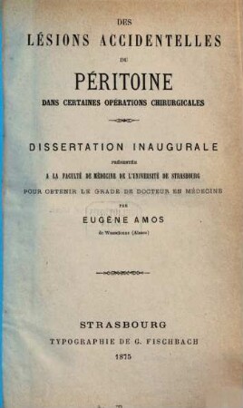Des lésions accidentelles du péritoine dans certaines opérations chirurgicales