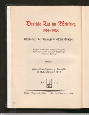 Titelblatt der Reihe - Deutsche Tat im Weltkrieg 1914/1918