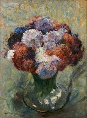Chrysanthemen in kugeliger Vase