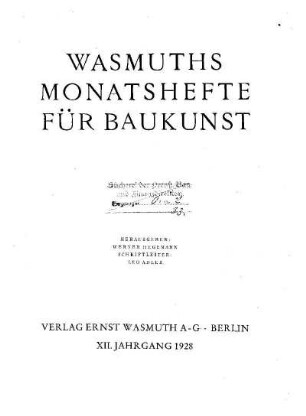12.1928: Wasmuths Monatshefte für Baukunst und Städtebau