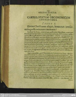 Sectio Tertia. De Casibus, Statum Oeconomicum Attinentibus