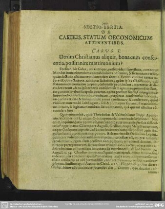 Sectio Tertia. De Casibus, Statum Oeconomicum Attinentibus