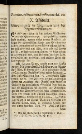 299-328, X. Abschnitt: Supplemente zu Beantwortung der Gegenorstellungen