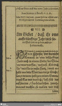 VII. Ein Gebet, auffs newe Jahr zusprechen