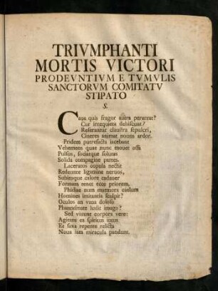 Triumphanti Mortis Victori...