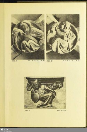 Abb. 27 [Schlußstein aus dem Marienremter des Magdeburger Domes: Prophet mit Mütze und Spruchband]
