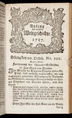 No. 101. Extra-Blat. Erlang den 20. Octob. 1757.