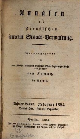 Annalen der preußischen innern Staats-Verwaltung. 8, 3/4. 1824