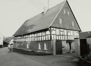 Glauchau-Jerisau, Wohnstallhaus, Umgebinde und Fachwerk, Eckansicht