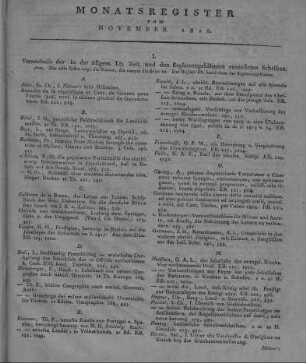 Monatsregister vom November 1818