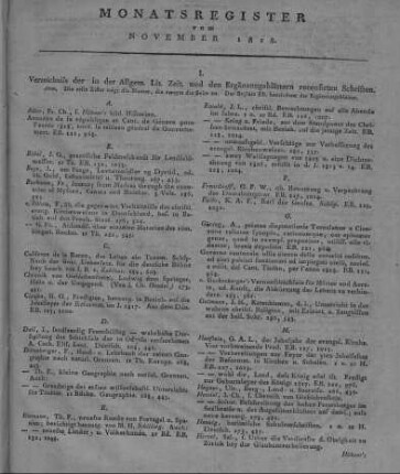 Monatsregister vom November 1818