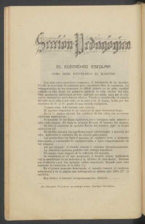 El elemento escolar como debe estudiarlo el maestro