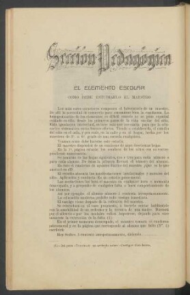 El elemento escolar como debe estudiarlo el maestro