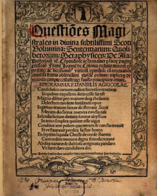 Questiones Magistrales in Scoti volumina Sententiarum Quodlibetorum ...