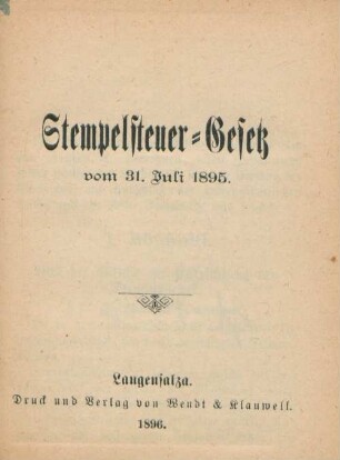 Stempelsteuer-Gesetz vom 31. Juli 1895
