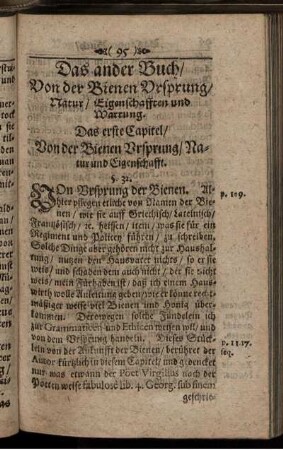 Das erste Capitel/ Von der Bienen Ursprung/ Natur und Eigenschafft