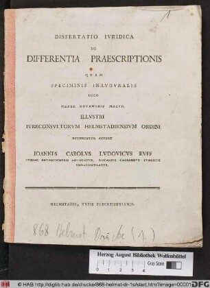 Dissertatio Iuridica De Differentia Praescriptionis