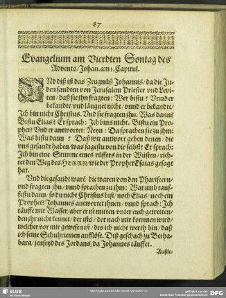 Evangelium am Vierdten Sontag des Advents, Johan. am 1. Capitul
