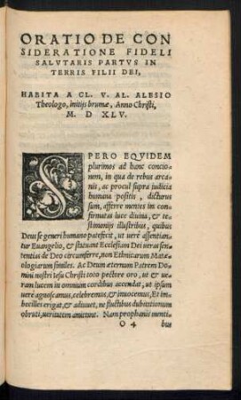 Oratio De Consideratione Fideli Salutaris Partus In Terris Filii Dei,